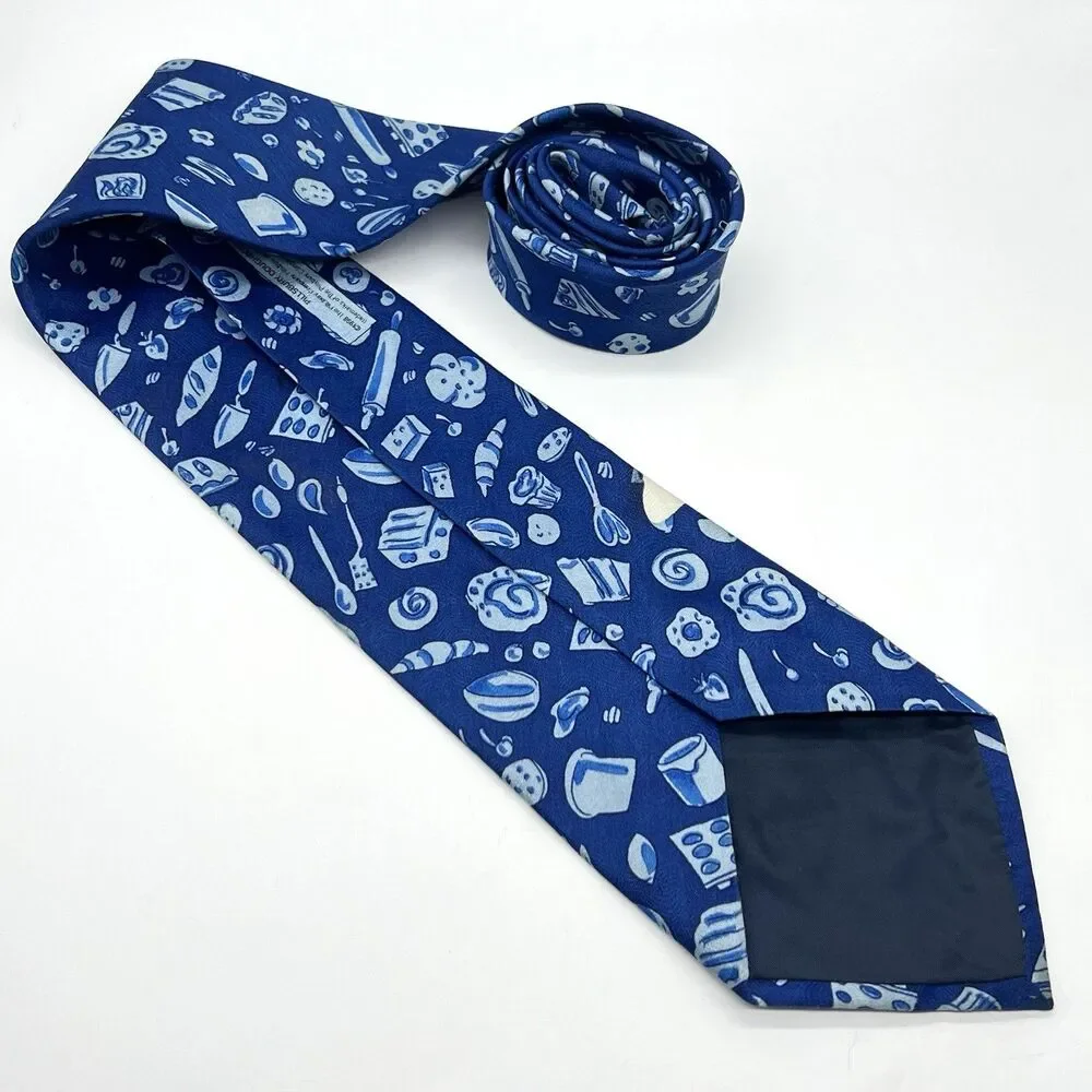 VTG Pillsbury Doughboy Cookin’ Neck Tie Blue AOP 1998 Ralph Marlin Baker Chef